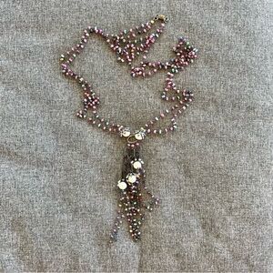 Multi Colored Crystal Beaded Tassel Pendant Necklace With Pearls 32” Long
